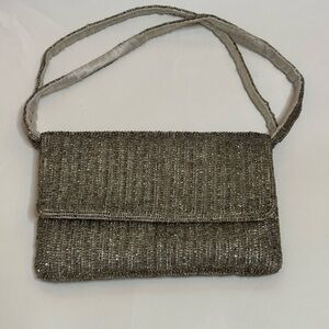 Elegant Silver Beaded Clutch by La Regale